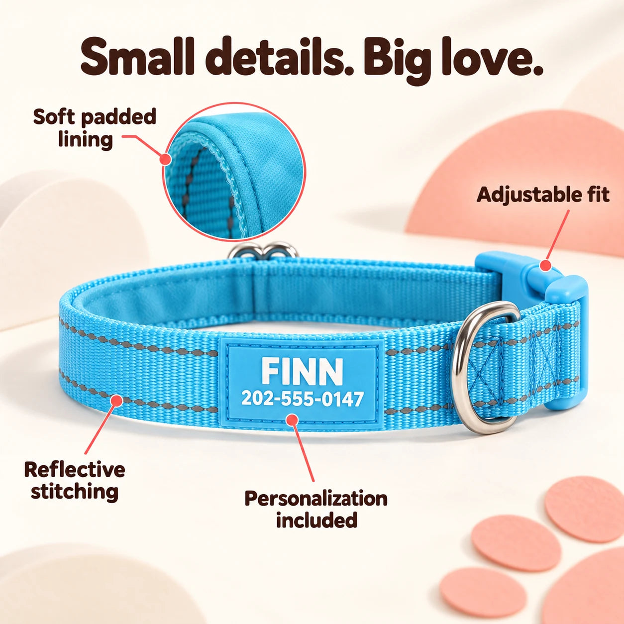 Personalization, reflective stitching, padding and adjustable fit features