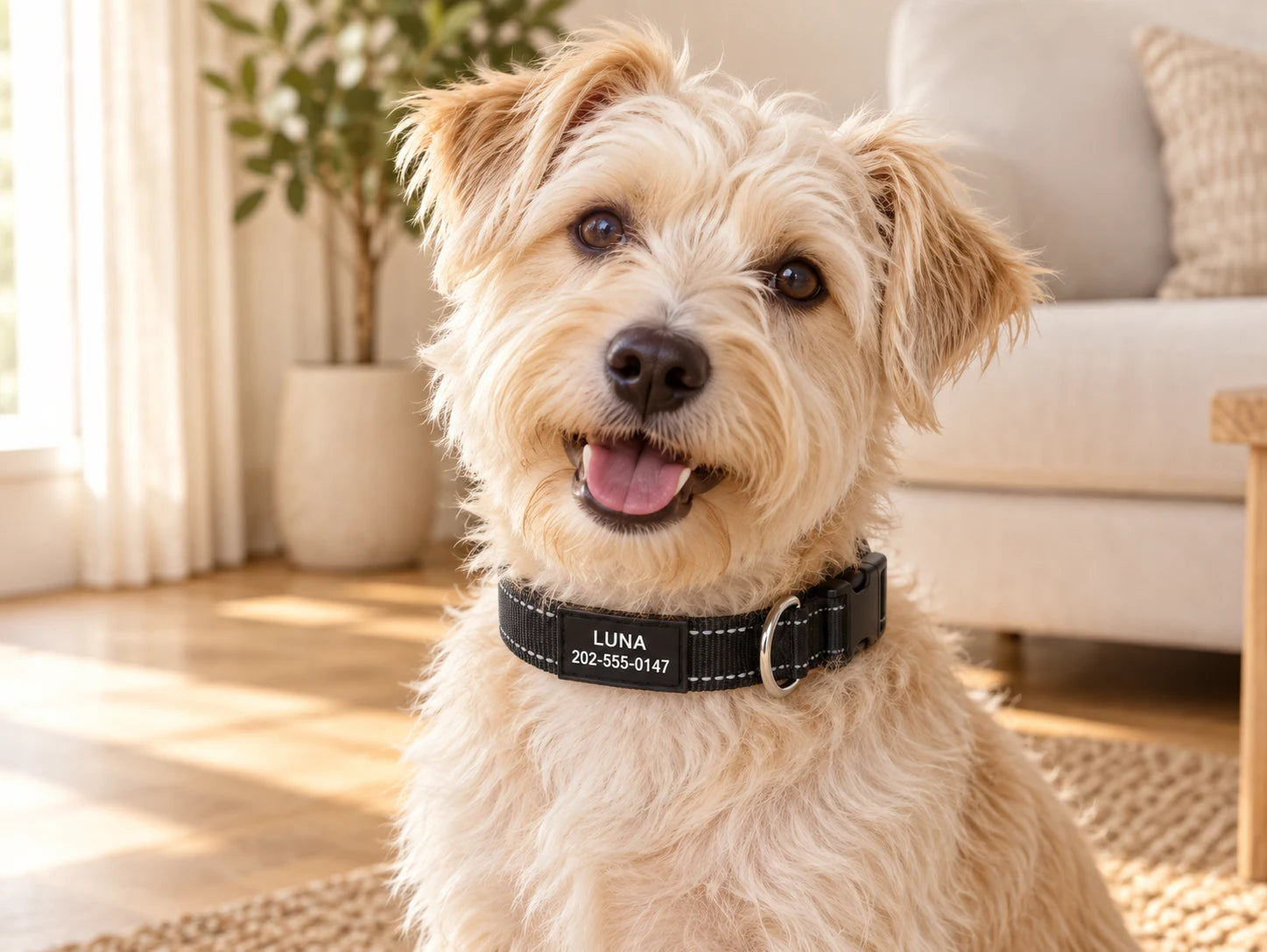 Black collar on a terrier relaxing at home